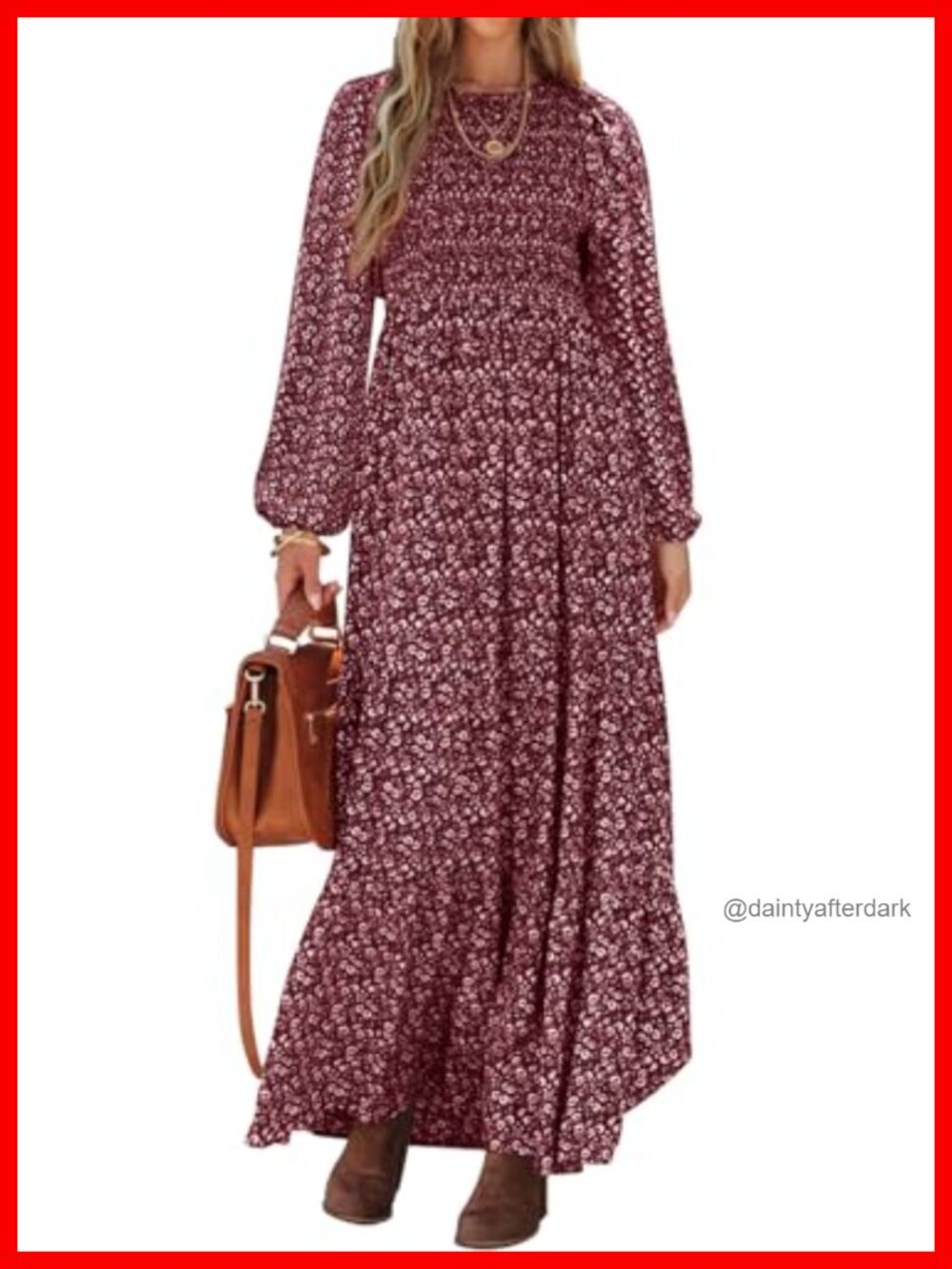 Womens Long Sleeve Floral Maxi Dress Smocked A-Line Casual Fall Outfit